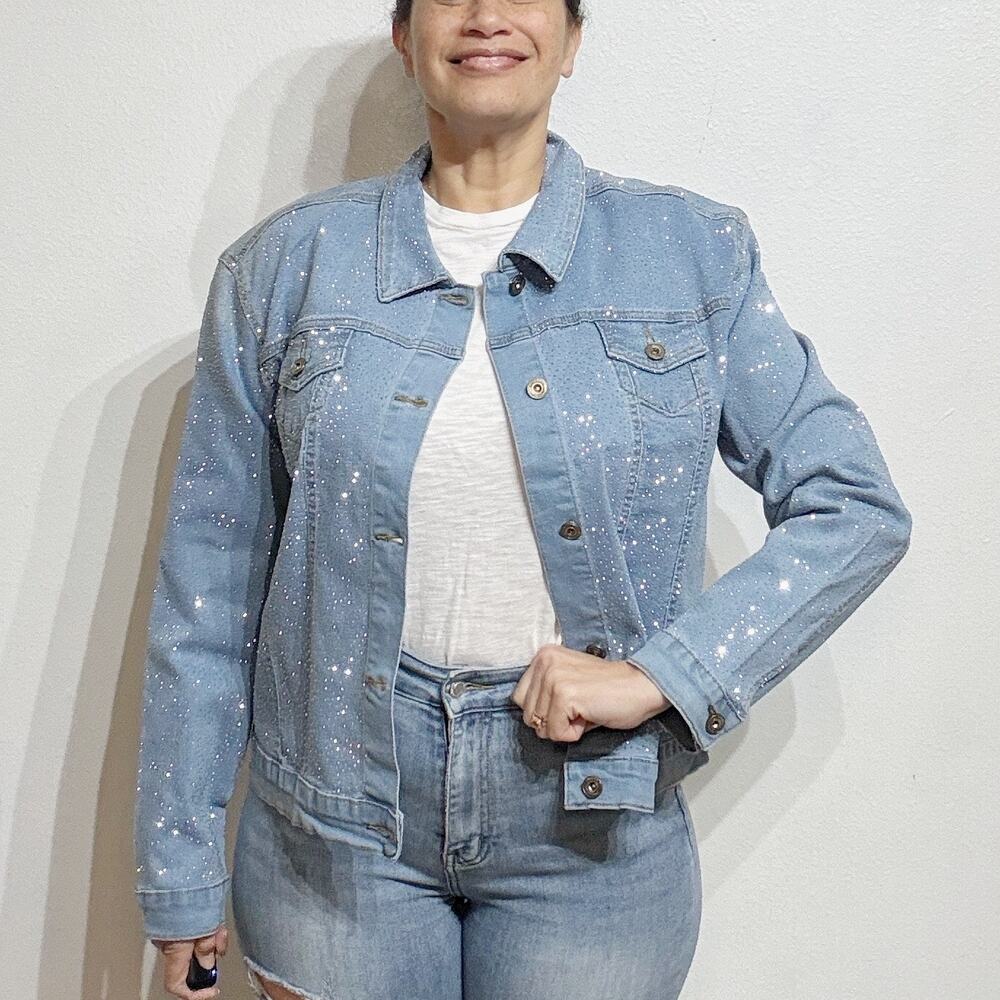 Phoebe J. Collection Light Blue Rhinestone Studded Jean Jacket Sz 2X NWT